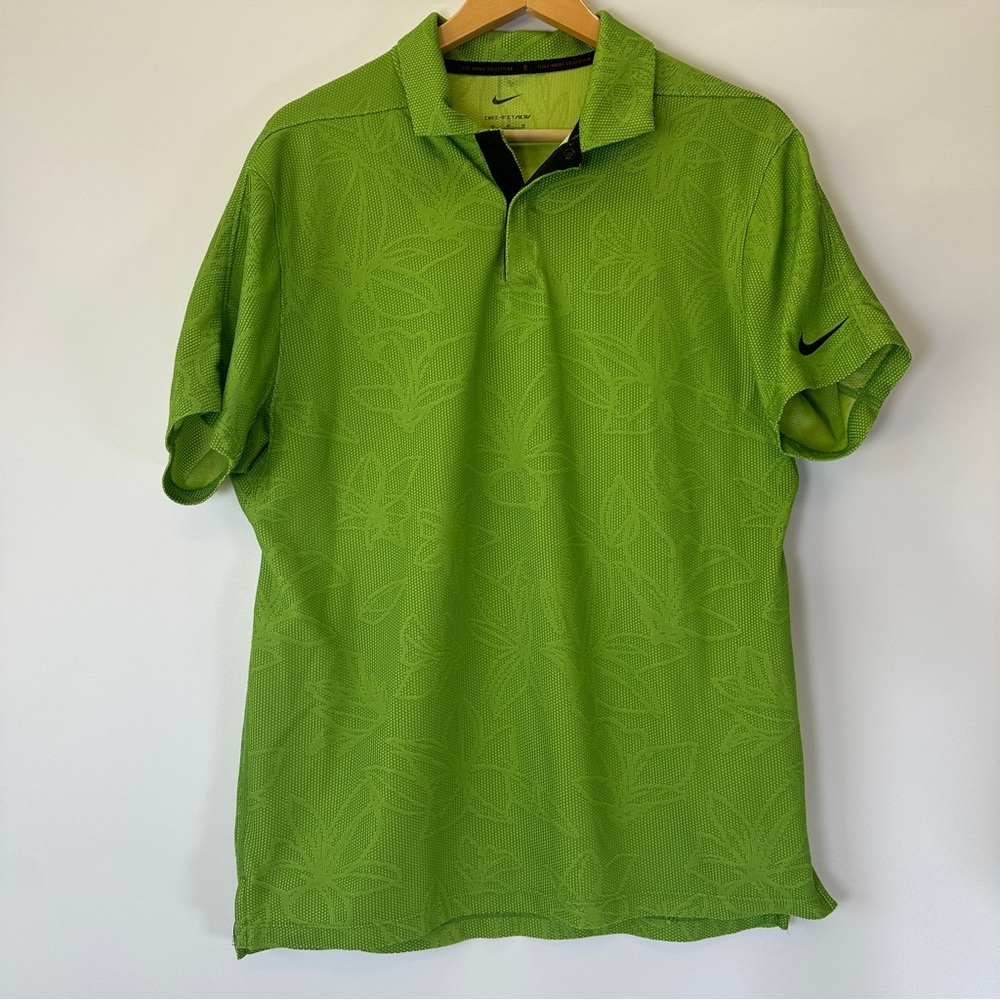 Nike Tiger Woods Collection Golf Polo Shirt Medium Lime Green Floral DRI-FIT ADV
